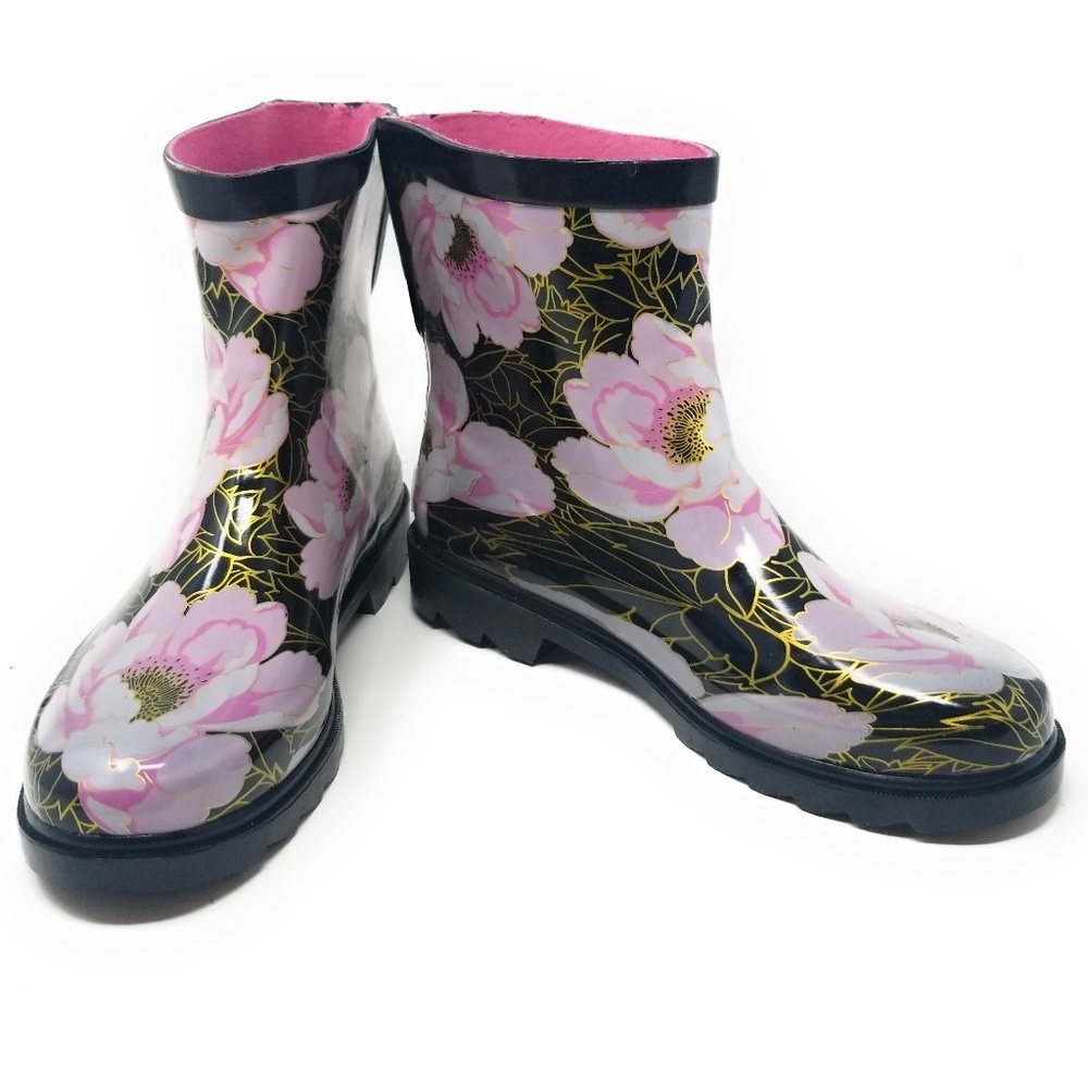 Women's Rubber Ankle Rain Boots, RB-3159, Rose Gold